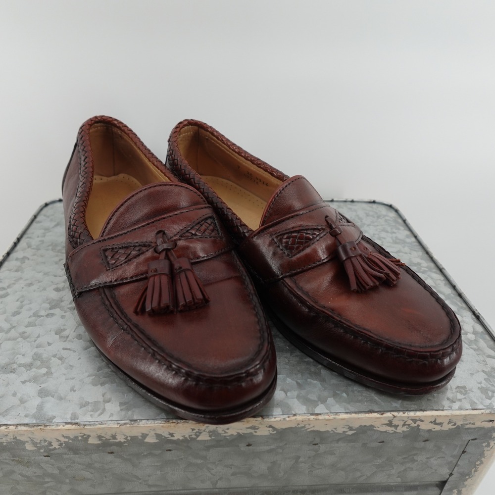 Allen Edmonds Maxfield Tassel Loafers Mens 9 3E Chili Brown Woven Leather 4316